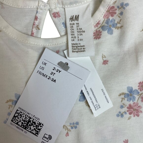 H&M Toddler Girls Floral Print Cream Dress With Ruffled Sleeves Size 3T - New - Picture 6 of 7